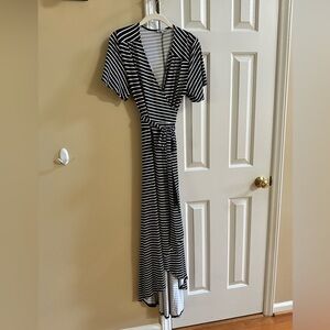 Navy stripe wrap dress